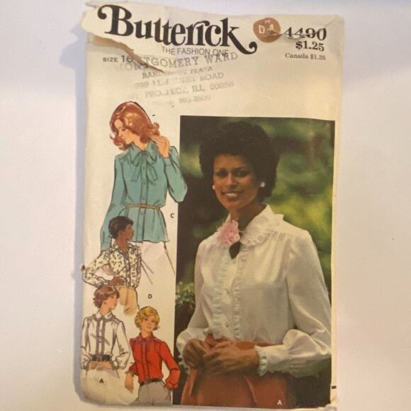 Butterick 4490 Pattern Top Miss 16 Vintage Ruffle Peter Pan Collar Loose - Picture 2 of 7